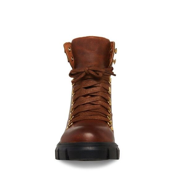 NEW IN BOX STEVE MADDEN GENUINE LEATHER HINT LACE UP HIKER BOOTS COGNAC COLOR - Picture 6 of 11